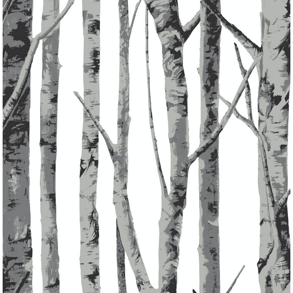 Wallpaper　The　Trees　Monochrome　Home　NW34800　Botanical　NextWall　Peel　Depot　Stick　Sq.　Roll　(Covers　30.75　Ft.)　Birch　Vinyl