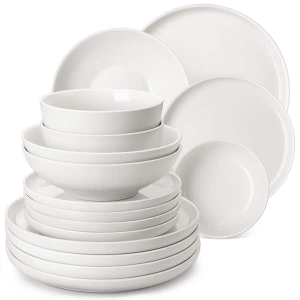 24-Piece White Porcelain Dinnerware Set Service for 6 Dinner Service Set Including Plates Cereal Bowls and Pasta Bowls