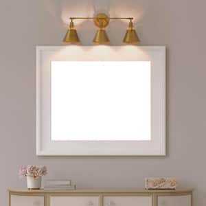 25.5 in. Brushed Vintage Gold Bathroom Vanity Light Mid-Century 3-Light Kitchen Living Room Metal Bell Wall Sconce