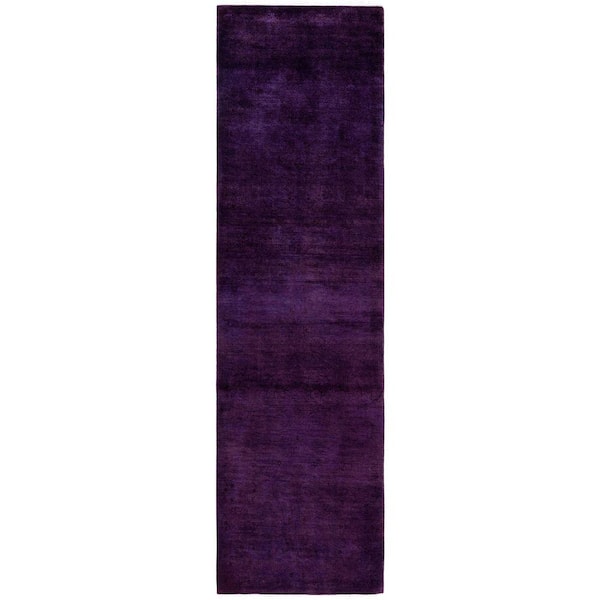 Overdyed Purple 3 ft. x 11 ft. Solid Wool Indoor Runner Rug