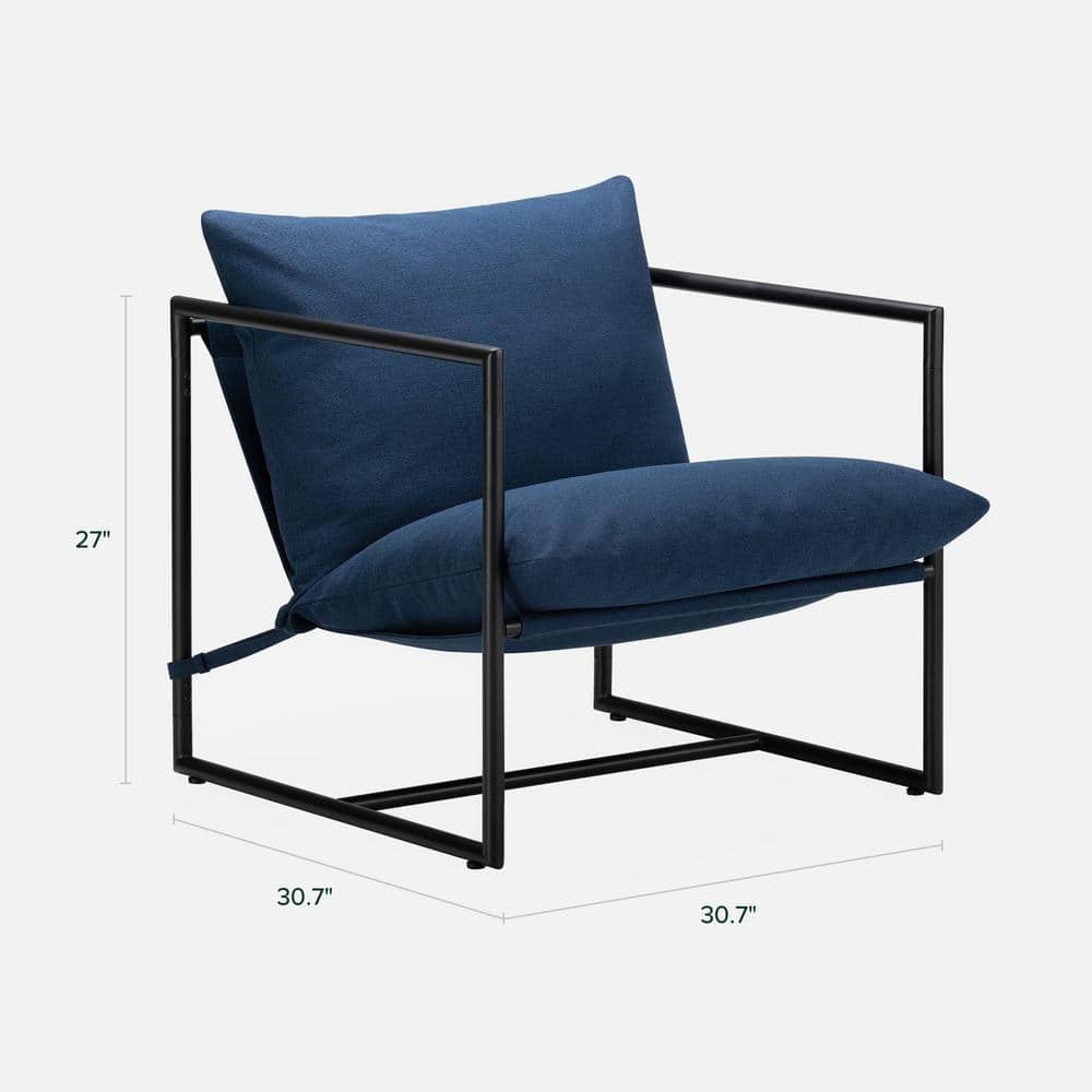 Navy Metal Framed Sling Accent Chair with Cushions
