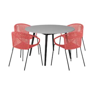 Sydney and Snack Brick Red 5-Piece Wood Round Outdoor Dining Set