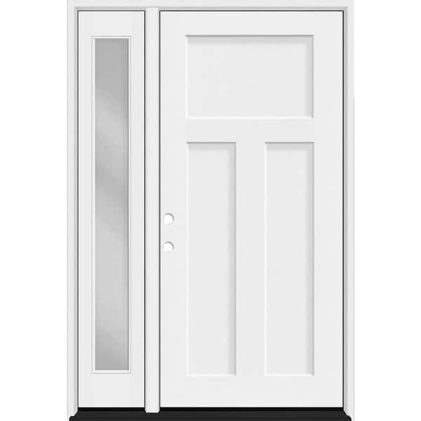 Legacy 51 in. x 80 in. 3 Panel Craftsman RHIS Unfinished White Fiberglass Prehung Front Door w/Clear 12" SL 4-9/16Jamb