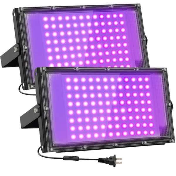 100 W 1600 Lumens 395-405 nm UV LED Black Light Flood Light with IP65 Waterproof for Glow Parties (2-Pack)