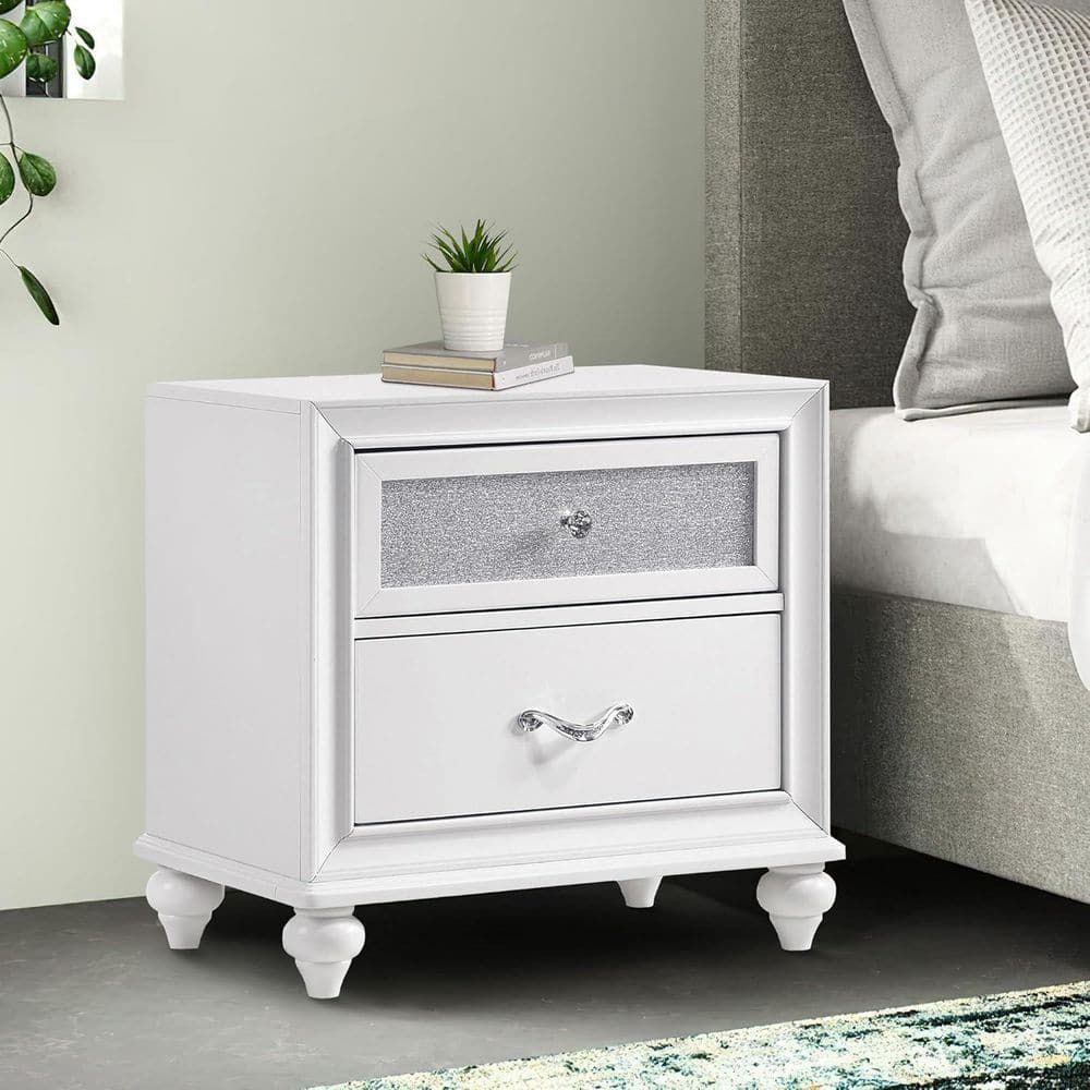 White 2 Drawer 25.25 in. W Nightstand with Sturdy Hardware and Ample Storage