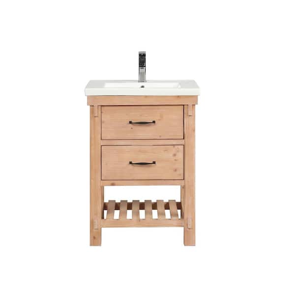 Ari Kitchen and Bath Marina 24 in. Single Bath Vanity in Driftwood with Ceramic Vanity Top in White with Integrated Basin
