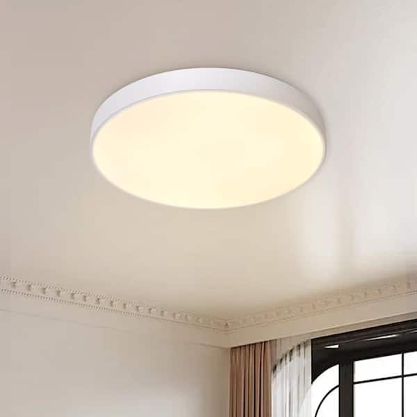 HUOKU Lumin 15.8 in. W 1-Light White Integrated LED Flush Mount with Banded Edge and Ultra-thin Shaded for Bathroom Bedroom