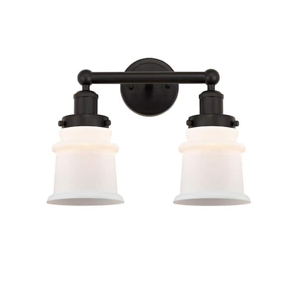 Canton 14.25 in. 2-Light Oil Rubbed Bronze Vanity Light with Glass Shade
