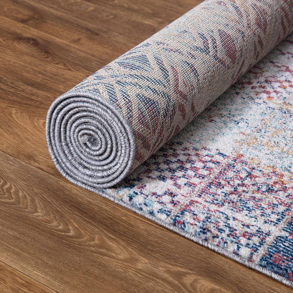 Vintage Multi-Color Geometric Synthetic Area Rug 5' x 7'