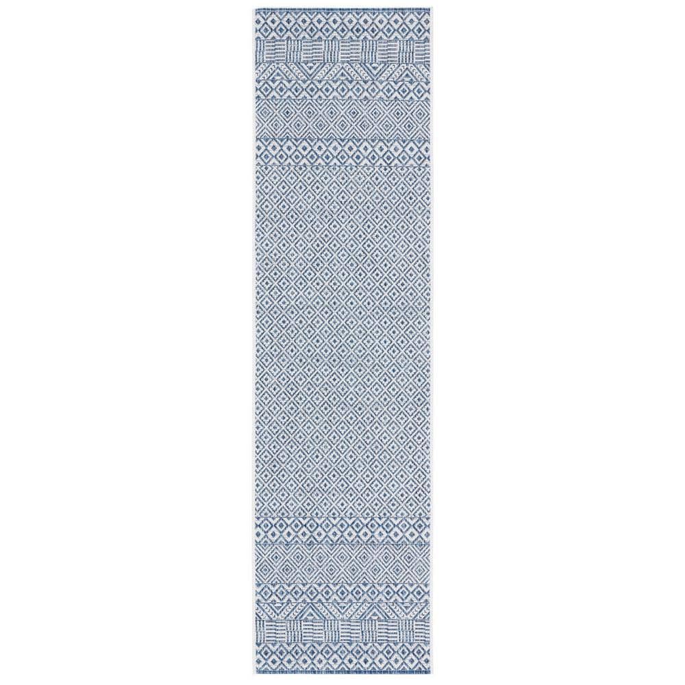 SAFAVIEH Courtyard Blue/Navy 2 ft. x 7 ft. Geometric Diamond Indoor ...