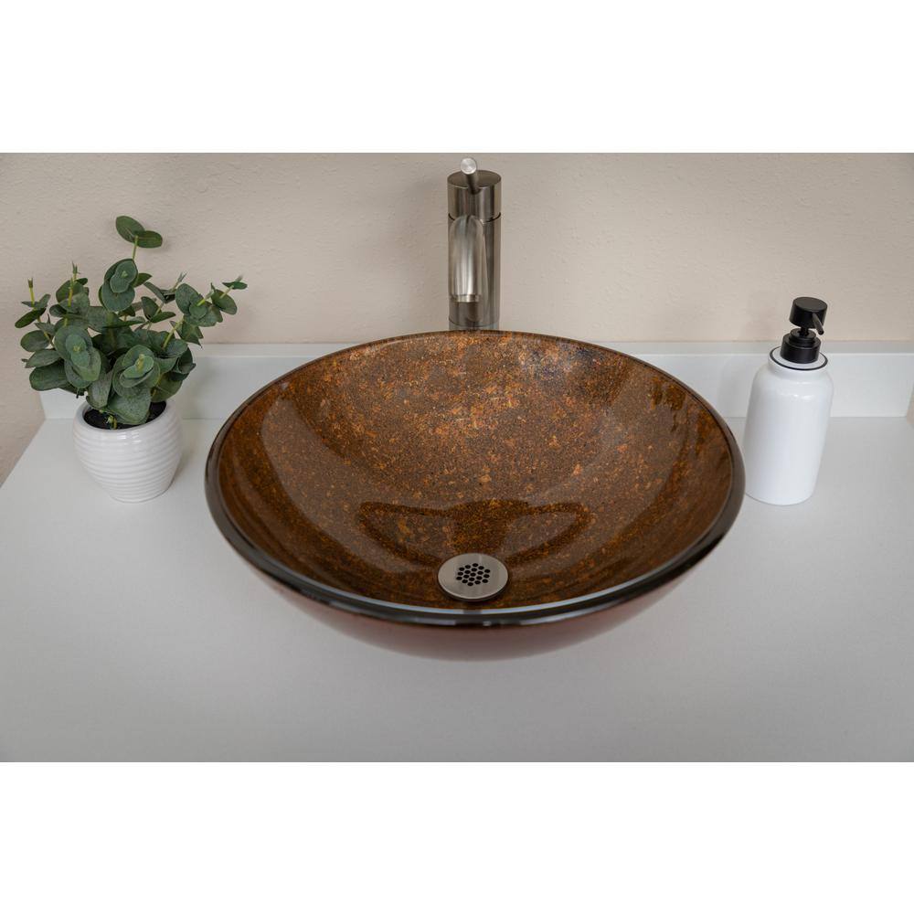 Bronze Tempered Glass Round Above-Counter Bathroom Sink