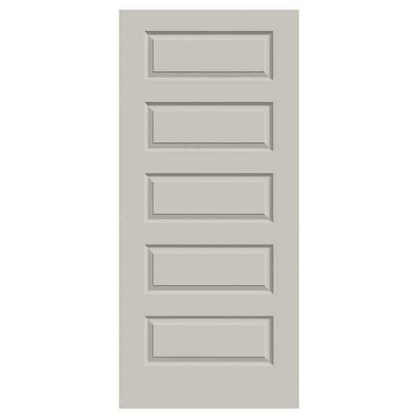 36 in. x 80 in. Rockport 5-Panel Light Gray Painted Smooth Hollow Core Molded Composite Interior Door Slab
