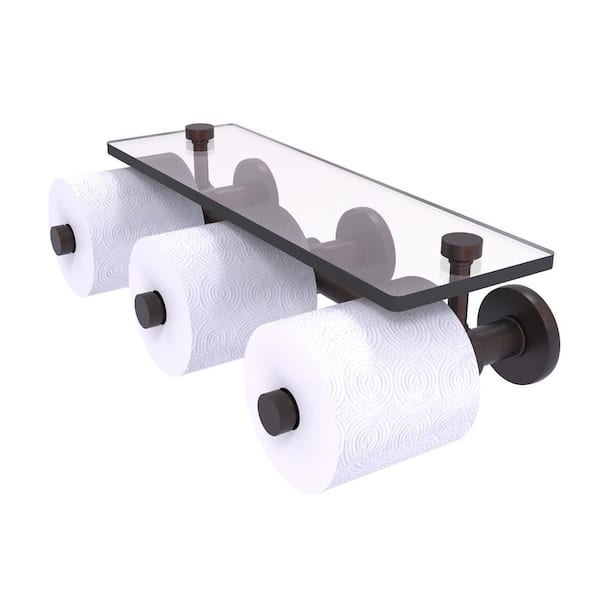 Allied Brass Prestige Skyline Collection Wall Mounted Toilet Paper Holder in Venetian Bronze with Glass Shelf