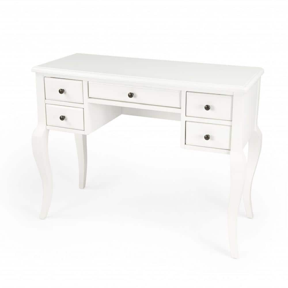 Bernadette 40 in. Rectangular White Wood 5 Drawer Writing Desk with Drawers