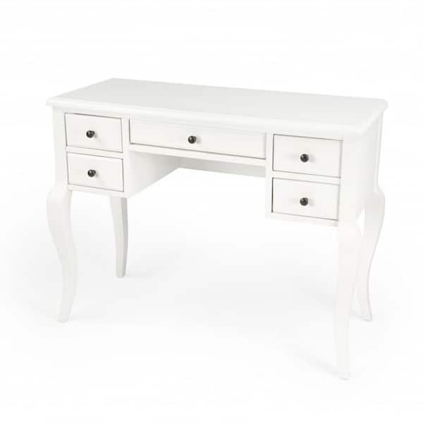 HomeRoots Bernadette 40 in. Rectangular White Wood 5 Drawer Writing Desk with Drawers
