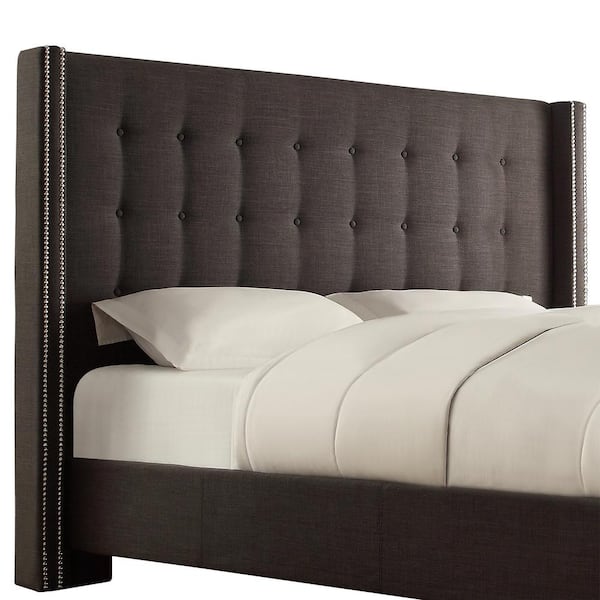 HomeSullivan 87.8 in. W Dark Gray Nailhead Wingback Button Tufted King Headboard
