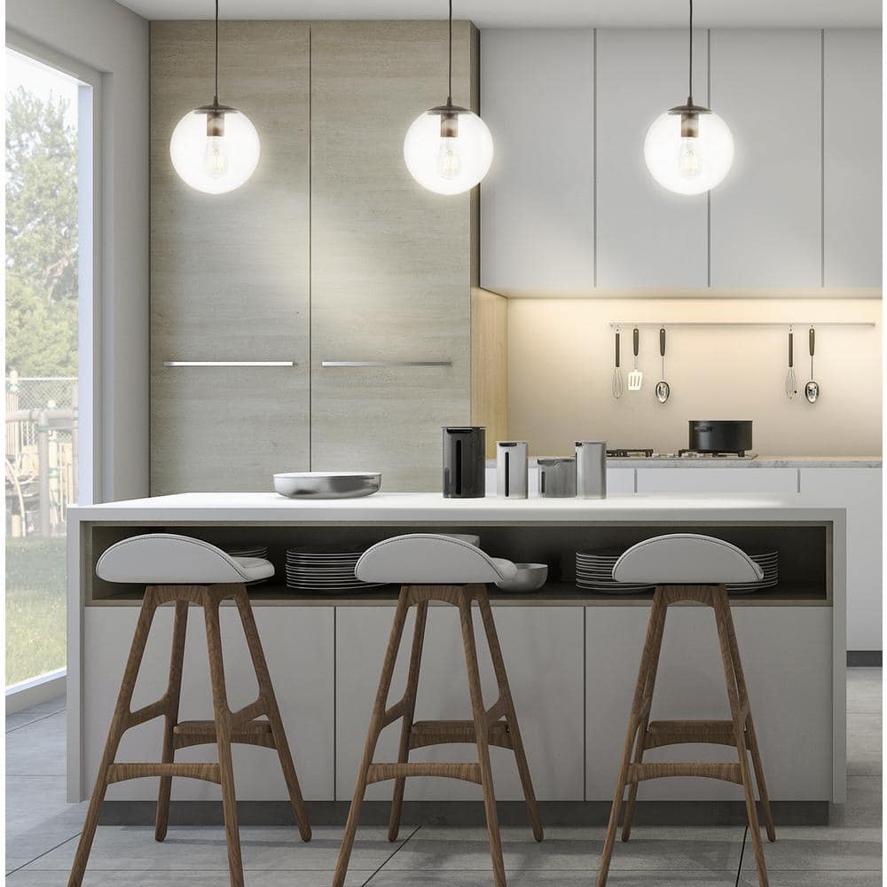 Bleecker Contemporary Globe LED Pendant 7.75" Clear & Oil-Rubbed Bronze