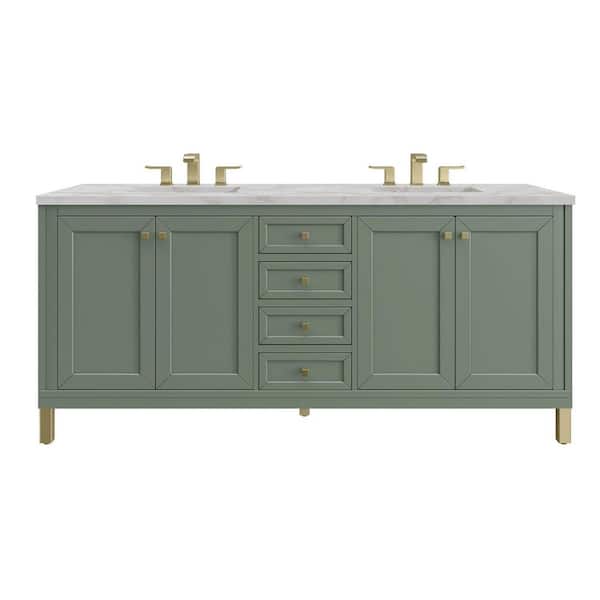 Chicago 72.0 in. Double Bath Vanity in Smokey Celadon with Wireless Charging Victorian Silver Quartz Top