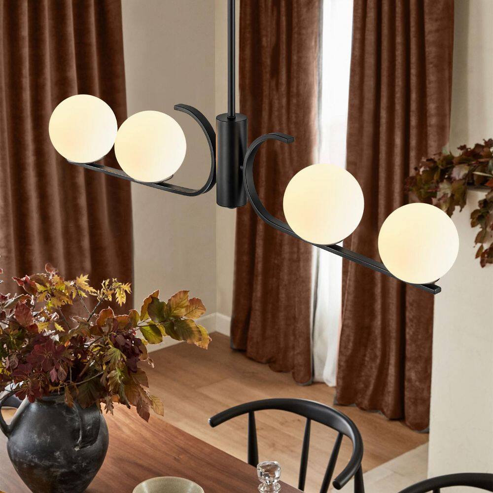 4 Lights Matte Black Modern Nordic Opal White Glass Kitchen Island Linear Hanging Pendant Light price history on PriceWatchPro