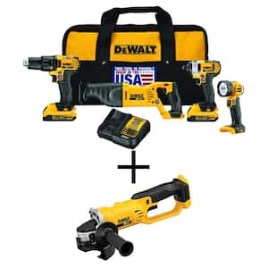 DEWALT 20V MAX Cordless 4 Tool Combo Kit 4.5 in. Grinder and 2