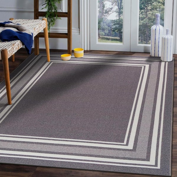 3 X 3 Gray Carmel Bordered Non Slip Doormat Indoor Area Rug