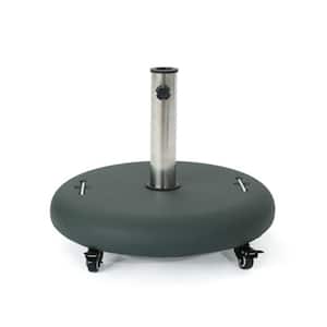 91 lbs. Stainless Steel Pole and Concrete Round Patio Umbrella Base with Locking Wheels And Tightening Knob in Green