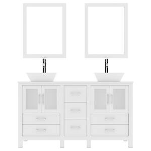 Bradford 60 in. W Bath Vanity in White with White Engineered Stone Vanity Top with White Basin and Mirror