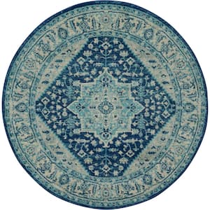 Tranquil Ivory/Navy 5 ft. x 5 ft. Persian Vintage Round Area Rug