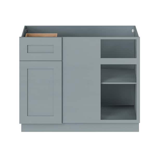 45 in. W x 24 in. D x 34.5 in. H Plywood Ready to Assemble Shaker Blind Corner Kitchen Cabinet in Gray