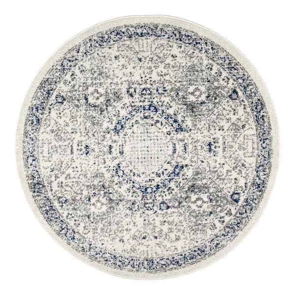 Minta Modern Persian 4 ft. Blue Round Indoor Area Rug
