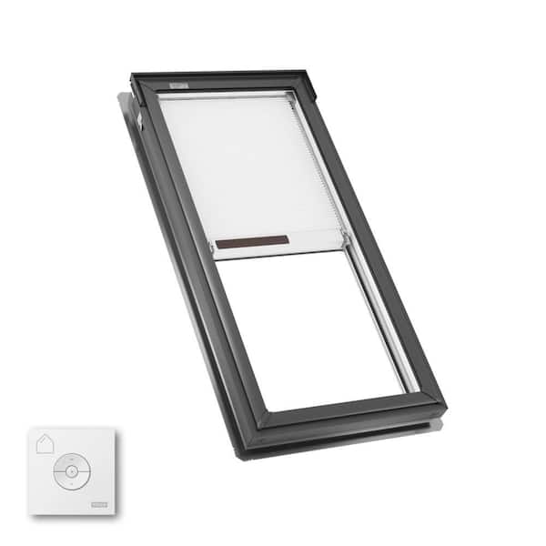 21 in. x 45-3/4 in. Fixed Deck Mount Skylight with Laminated Low-E3 Glass, White Solar Powered Room Darkening Shade