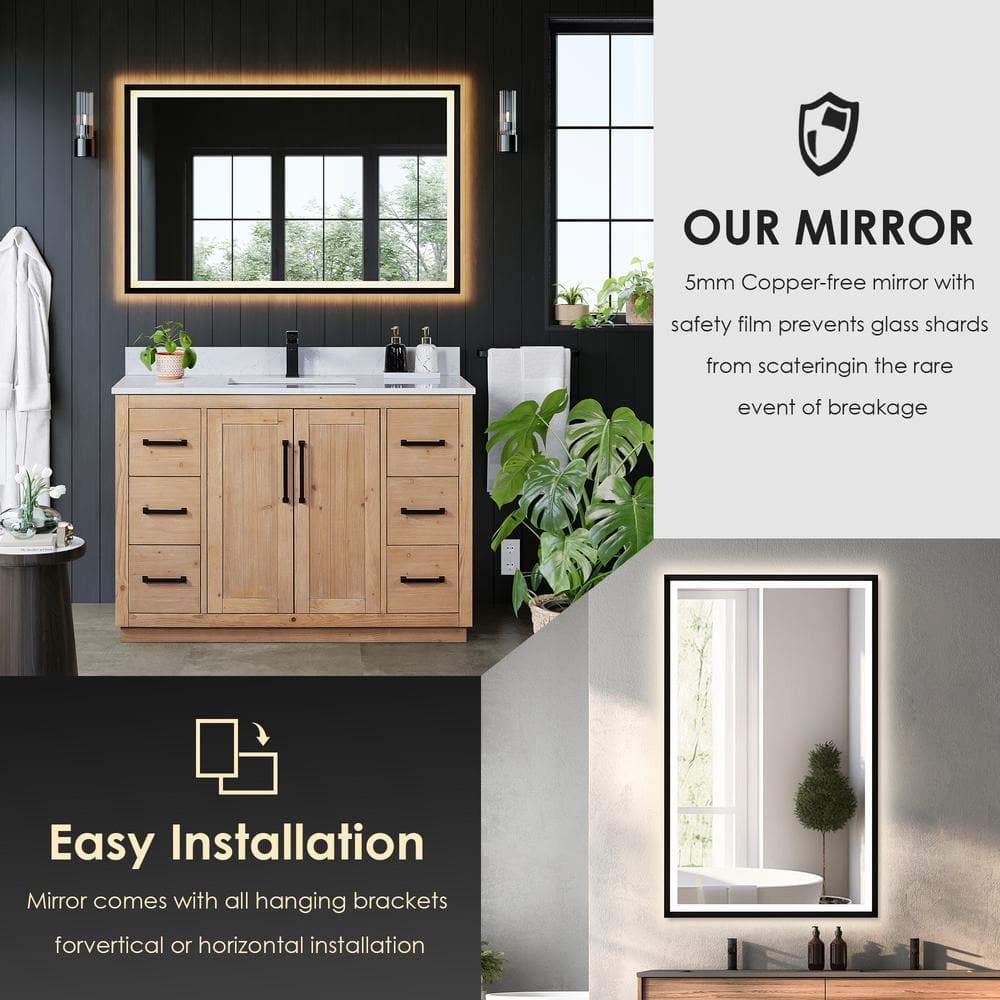 Cicero 48" Light Brown Fir Wood Vanity with White Stone Top and Mirror