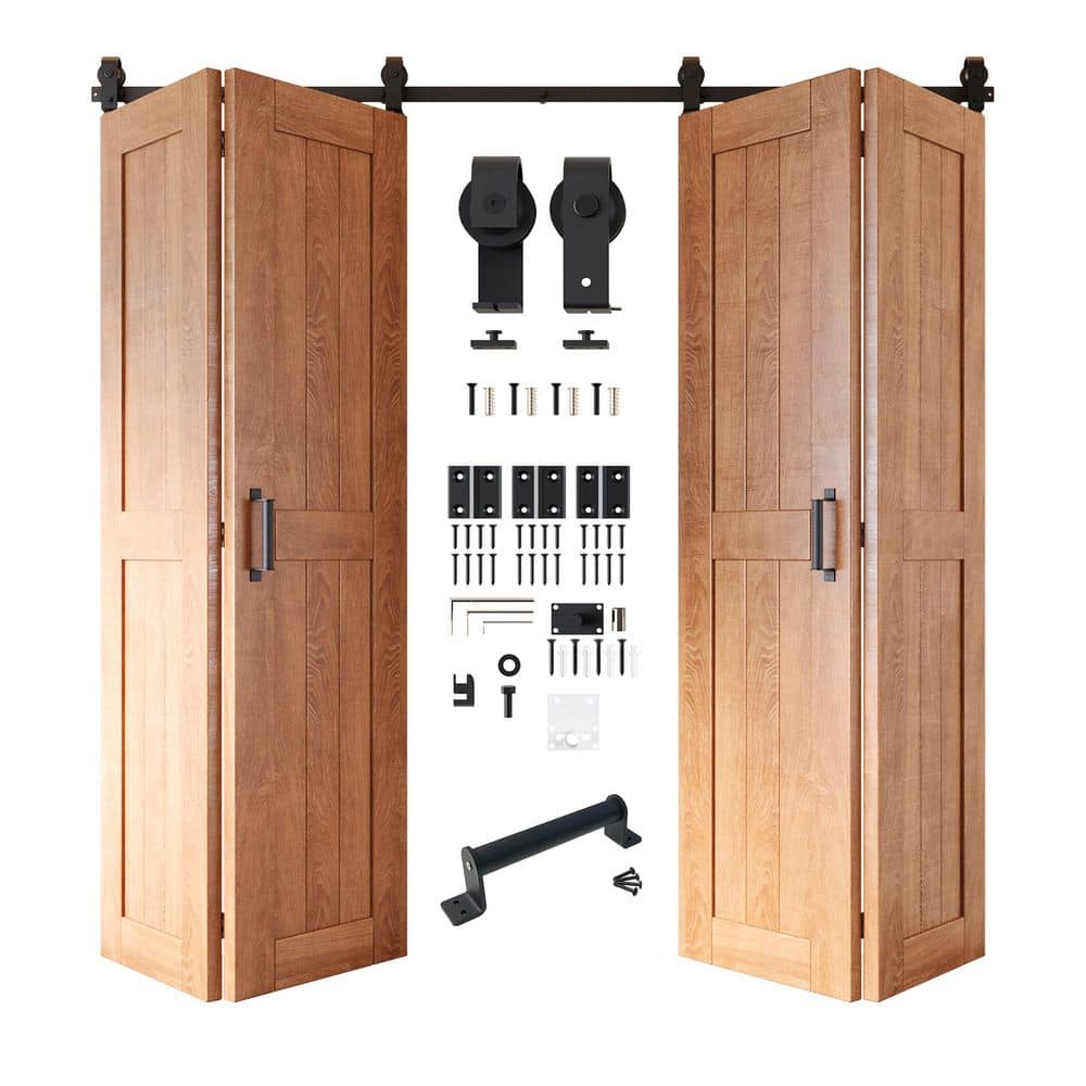 22 in. x 80 in. 5-in-1 Design Early American Solid Core Double Pine Wood Bi-fold Door with T-Shape Roller Hardware Kit price history on PriceWatchPro