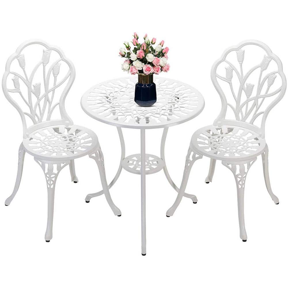 White 3-Piece Aluminum Outdoor Bistro Set