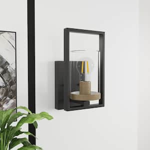 1-Light Vintage Black Wall Sconce with Glass Shade Industrial Antiqued Wall Light Fixture