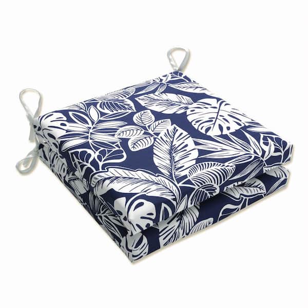 Pillow Perfect Floral 20 x 20 Outdoor Dining Chair Cushion in Blue/White (Set of 2)