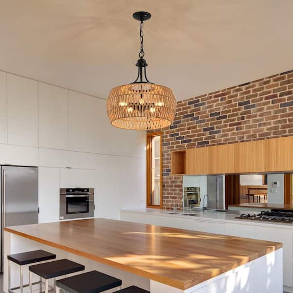 19 in 6-light Red Industrial Chandelier Pendant Light Large Ceiling Lighting for Living Room Dining Room Bedroom Kitchen