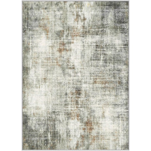 Sunset Black/Red 5 ft. x 7 ft. Modern Abstract Washable Area Rug