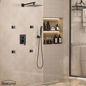 Waterfall Top Spray Wall Type Bathroom Shower System with Black 4 Side Spray Hot and Cold Body