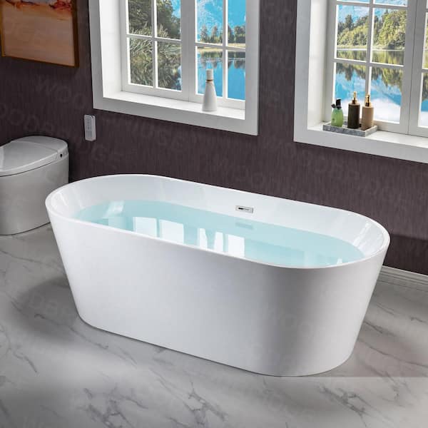 Rolande 71 in. Acrylic FlatBottom Double Ended Bathtub with Polished Chrome Overflow and Drain Included in White