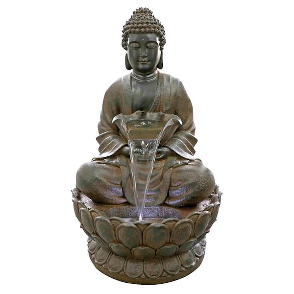Alpine Corporation Brown Buddha Fountain with LED Lights