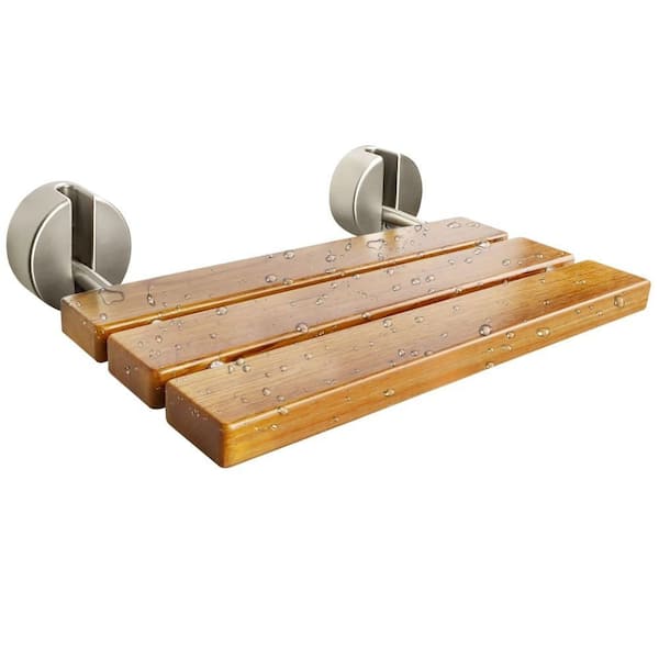 20 in. W Wall Mounted Teak Shower Seat, Home Care Folding Down Shower Bench for Inside Shower, Matte and Yellow