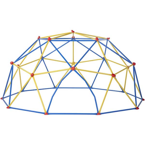TIRAMISUBEST Kids Climbing Dome Jungle Gym - 10 ft. Geometric Playground Dome Climber Play Center Blue/Yellow