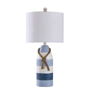 24.5 in. Blue Stripe Table Lamp with White Hardback Fabric Shade