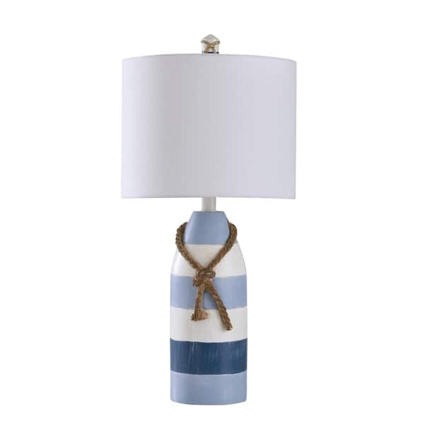 StyleCraft 24.5 in. Blue Stripe Table Lamp with White Hardback Fabric Shade