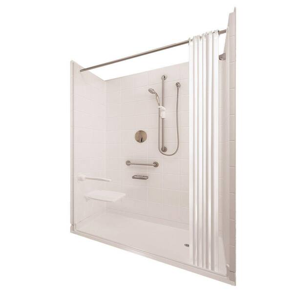 Ella Elite Satin 31 in. x 60 in. x 77-1/2 in. 5-piece Barrier Free Roll In Shower System in White with Right Drain