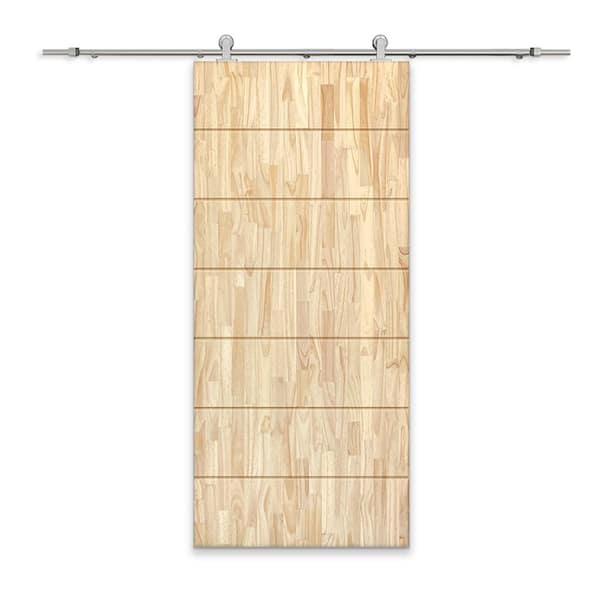 CALHOME 36 in. x 96 in. Natural Pine Wood Unfinished Interior Sliding Barn Door with Hardware Kit