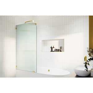 Aurora 34 in. W x 58.25 in. H Left-Hand Single Fixed Frameless Fluted Frosted Bath Panel Radius Shower Tub Door
