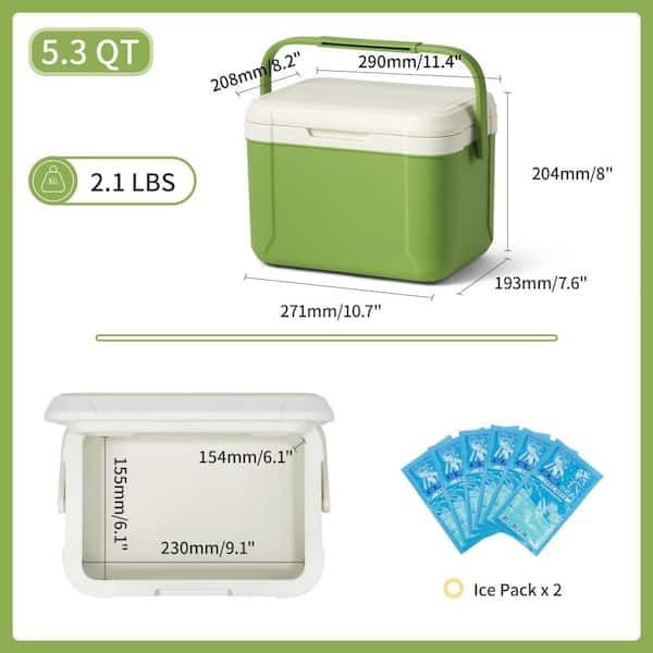 5.3 QT Hard Cooler, Insulated Ice Chest Box, Portable Ice