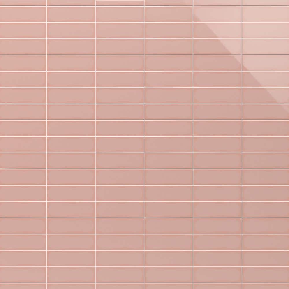 Pink Polished Porcelain Subway Wall Tile 3.93 x 11.81 in
